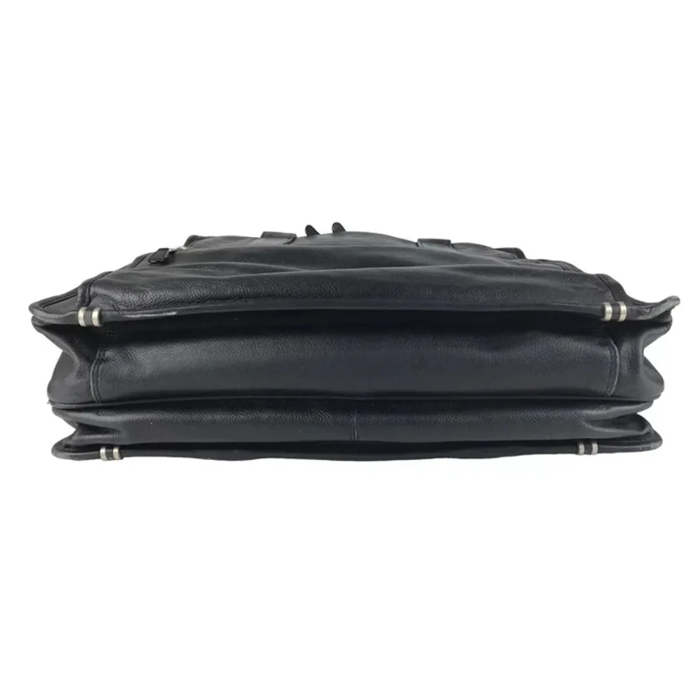 Ili Unisex Black Leather Inner Zip Pockets Top Handle Briefcase Document‎ Case